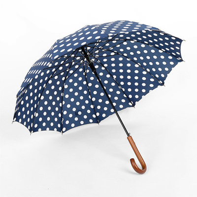 Long Handle Printed Umbrella with Solid Wood Curved Handle and 190T-50D Pongee Fabric