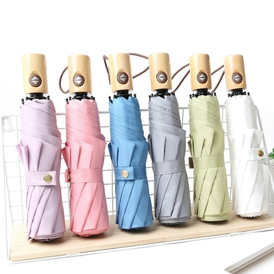 Japanese Art Fan Three-Fold Anti-Wind Wooden Handle Umbrella for Strong Protection