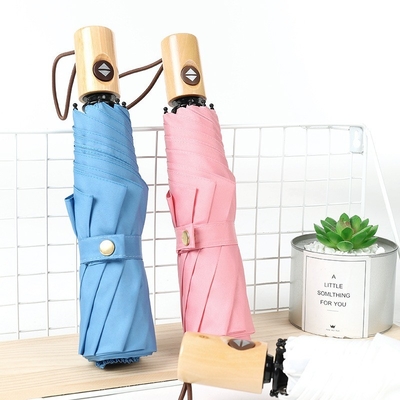 Japanese Art Fan Three-Fold Anti-Wind Wooden Handle Umbrella for Strong Protection