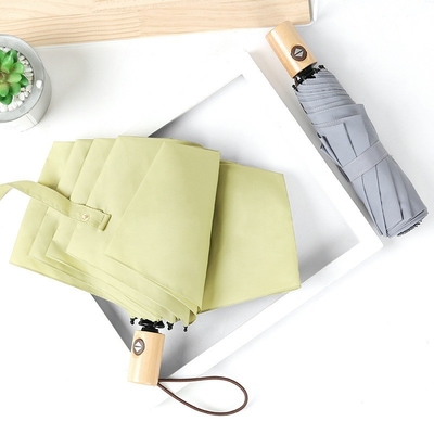 Japanese Art Fan Three-Fold Anti-Wind Wooden Handle Umbrella for Strong Protection