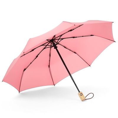 Japanese Art Fan Three-Fold Anti-Wind Wooden Handle Umbrella for Strong Protection