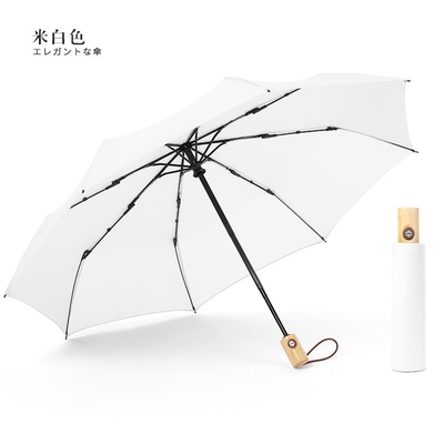 Japanese Art Fan Three-Fold Anti-Wind Wooden Handle Umbrella for Strong Protection
