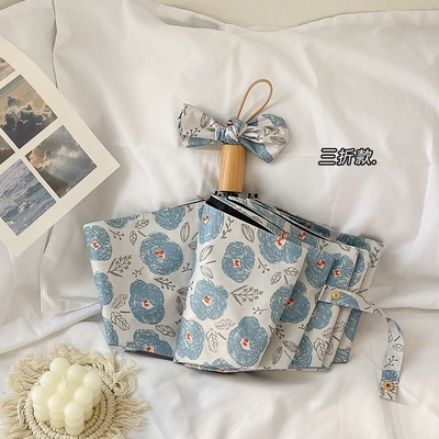 Customized Appearance Level Blue Flowers Sunshade Sunblock Umbrella with Metal Frame