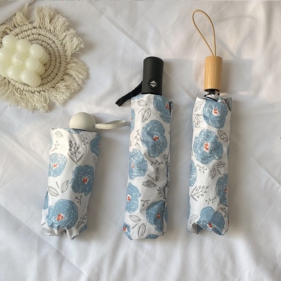 Customized Appearance Level Blue Flowers Sunshade Sunblock Umbrella with Metal Frame