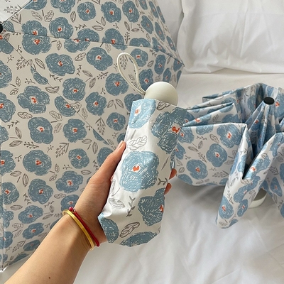 Customized Appearance Level Blue Flowers Sunshade Sunblock Umbrella with Metal Frame