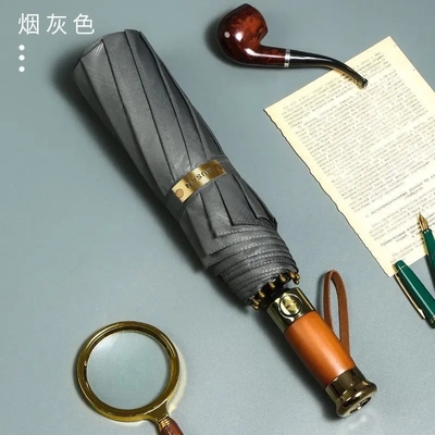 Fully-automatic Light Luxury Business Umbrella with Customized Logo and Wooden Handle