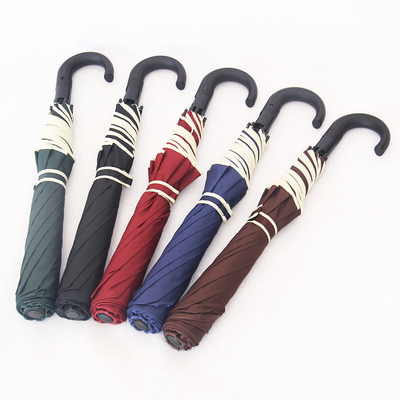 27 inch Semi Auto Open J Shape Plastic Handle 2 Folding Umbrella Windproof and Durable