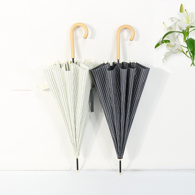 23inch*8k Adults Wooden Hook Umbrella with Simple Minimanist Design and Personalized Print
