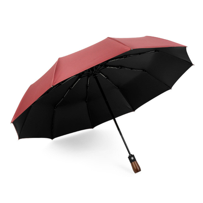 Customized Logo Printed 23&quot;*10k Umbrellas Wooden Handle Auto Open and Close 3 Fold