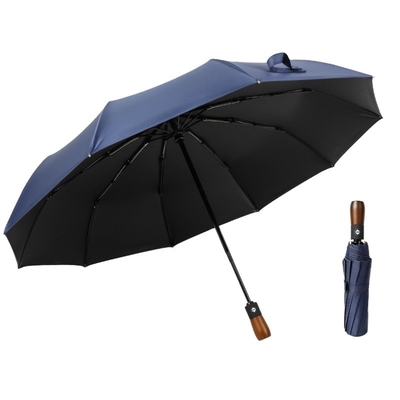 Customized Logo Printed 23&quot;*10k Umbrellas Wooden Handle Auto Open and Close 3 Fold