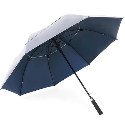 Windproof UV Blocking Golf Umbrella with All-fiber Ribs and False Double Layer Design