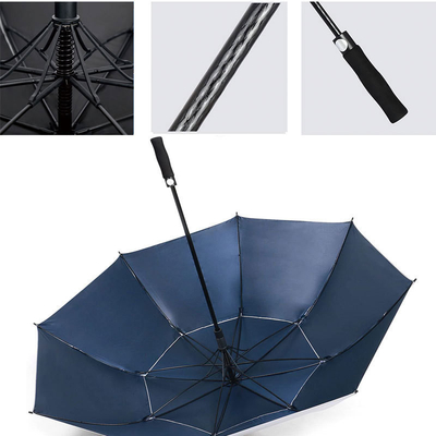 Windproof UV Blocking Golf Umbrella with All-fiber Ribs and False Double Layer Design