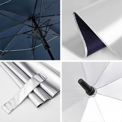 Windproof UV Blocking Golf Umbrella with All-fiber Ribs and False Double Layer Design