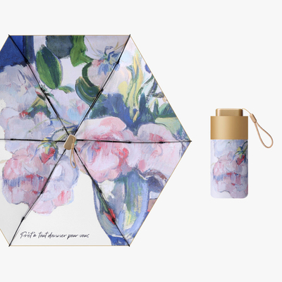 6 Folding Mini Tiny Popular Umbrella with Champaign Gold Handle and All in 1 Function