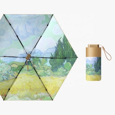 6 Folding Mini Tiny Popular Umbrella with Champaign Gold Handle and All in 1 Function