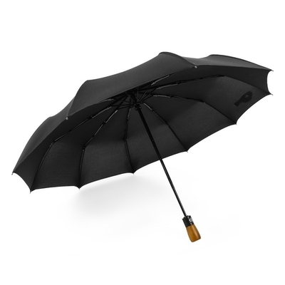 3 Folding Automatic Business Umbrella with Customized Logo Printed and Wooden Handle