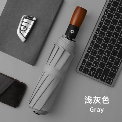 3 Folding Automatic Business Umbrella with Customized Logo Printed and Wooden Handle