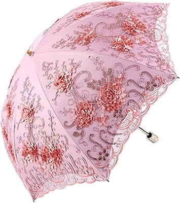 190T Pongee Fabric Umbrella Fully-automatic Battenburg Lace for Vintage 3D Performance