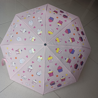 Customized Logo Printed Three Folding Black Coated Fabric Umbrella with Steel Shaft