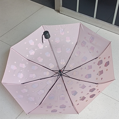 Customized Logo Printed Three Folding Black Coated Fabric Umbrella with Steel Shaft