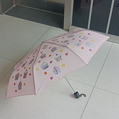 Customized Logo Printed Three Folding Black Coated Fabric Umbrella with Steel Shaft