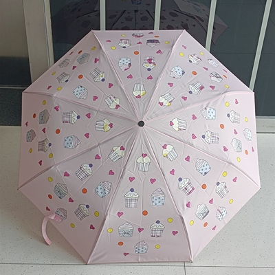 Customized Logo Printed Three Folding Black Coated Fabric Umbrella with Steel Shaft