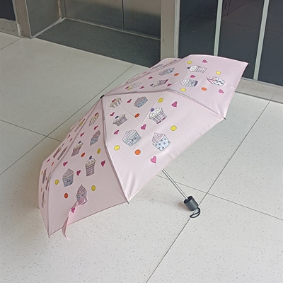 Customized Logo Printed Three Folding Black Coated Fabric Umbrella with Steel Shaft