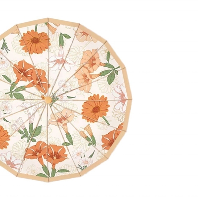 Sunscreen Waterproof Travel Umbrella with Automatic Open 8K Light Ribs Flower Painting