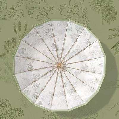 Sunscreen Waterproof Travel Umbrella with Automatic Open 8K Light Ribs Flower Painting