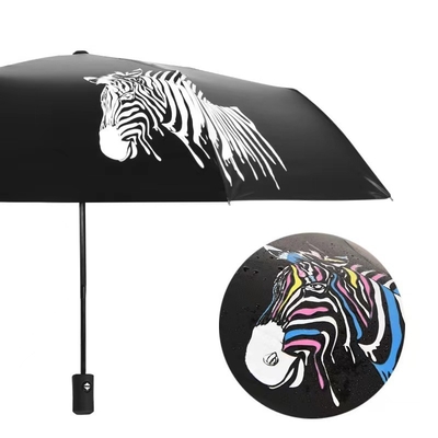 Customized Logo Printed 3 Folding Umbrella with Steel Ribs and Color Change Feature