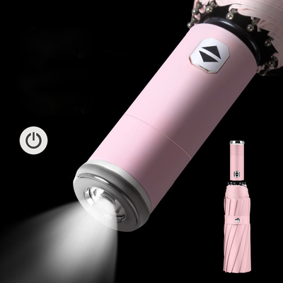 23 Inches*10k Fully Automatic Folding Umbrella with 180Rotating LED Flashlight Handle