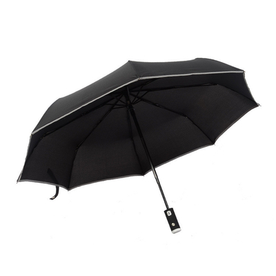 Adults 3 Fold LED Flashlight Handle Umbrella with Reflective Strip and Windproof Cover