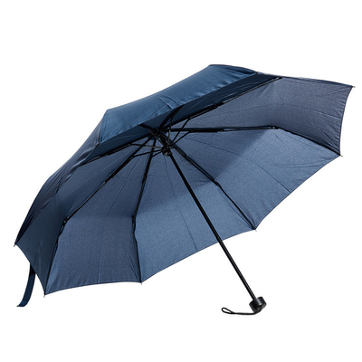 8k Anti UV Waterproof Three Folding Umbrella with Manual Control Plastic Handle Pongee Panel Material