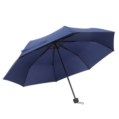 8k Anti UV Waterproof Three Folding Umbrella with Manual Control Plastic Handle Pongee Panel Material