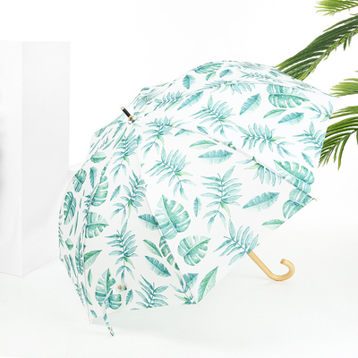 Fresh Design Leaf Cherry Wooden Handle Straight Umbrella Automatic Open Waterproof Fashion Umbrella