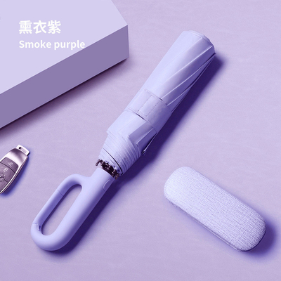 Large Round Lock Handle Pongee with Vinyl Easy yo Hang Full Automatic Windproof UV Block Umbrella
