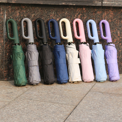 Large Round Lock Handle Pongee with Vinyl Easy yo Hang Full Automatic Windproof UV Block Umbrella
